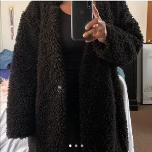 Borg Sherpa fuzzy black long coat from Zara
